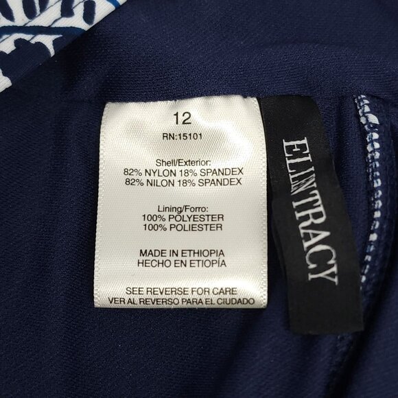 $98 Ellen Tracy Halter V-Neck One Piece Swimsuit Navy White NWT Size 12 Lined - Picture 12 of 12